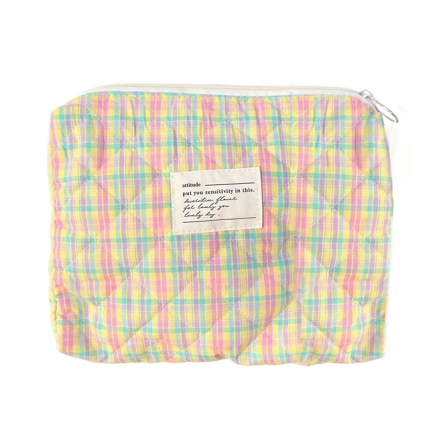 Makeup Bag Reusable Large Capacity Plaid Pattern Korean Style Check Pattern Cosmetic Storage Clutch