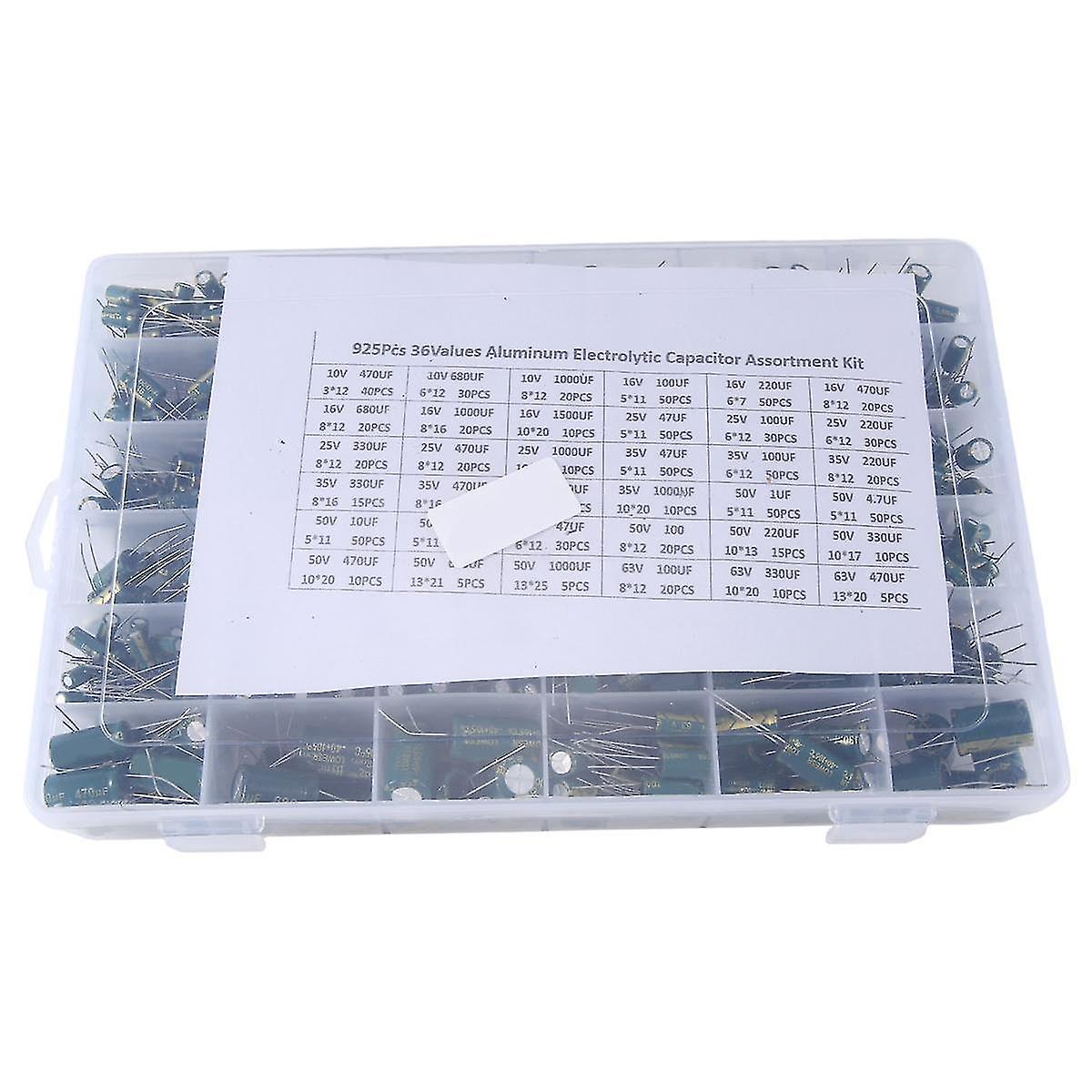 925pcs Aluminum Electrolytic Capacitor High Frequency Inline Kit 36 Kinds Of Specifications Resistance Value