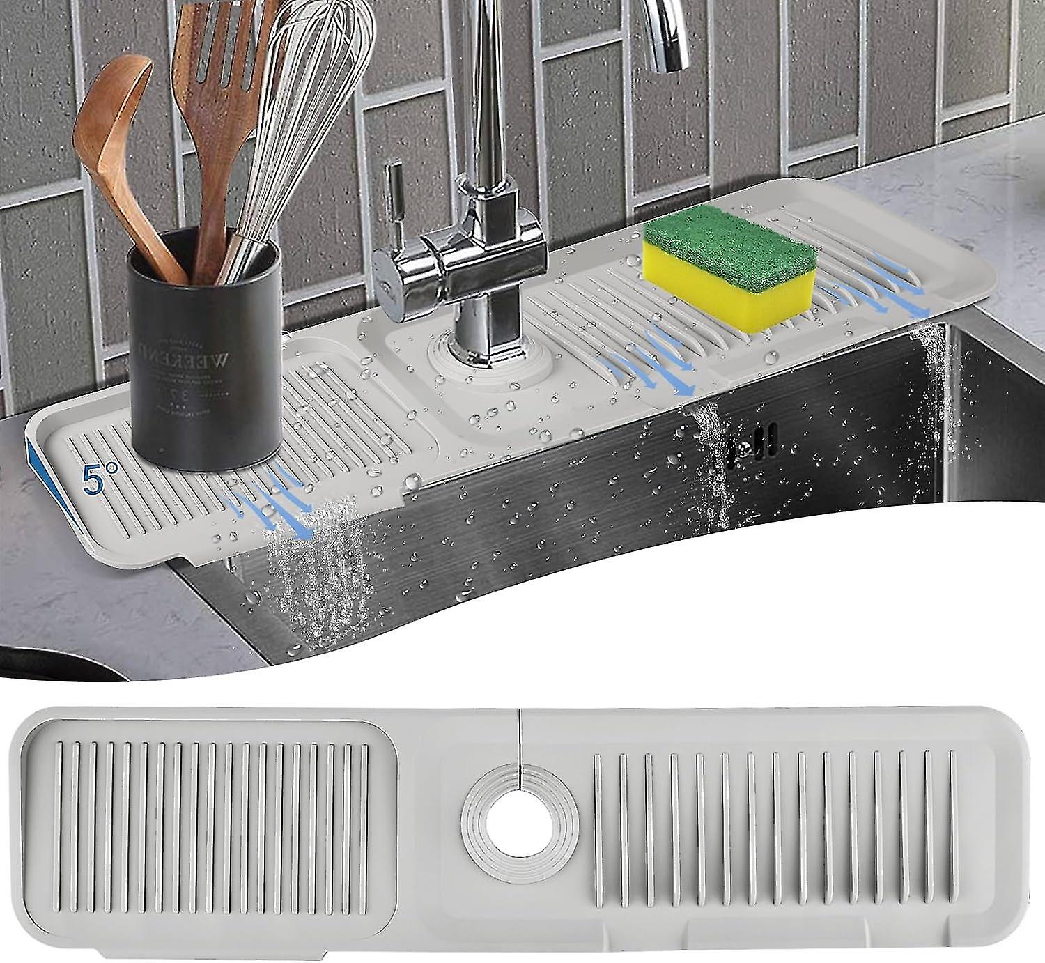 Kjøkken Splash Guard For Vask, Silikon Vask Kran Matte Splash Guard, Tappekran Absorberende Vask Protectors Mat