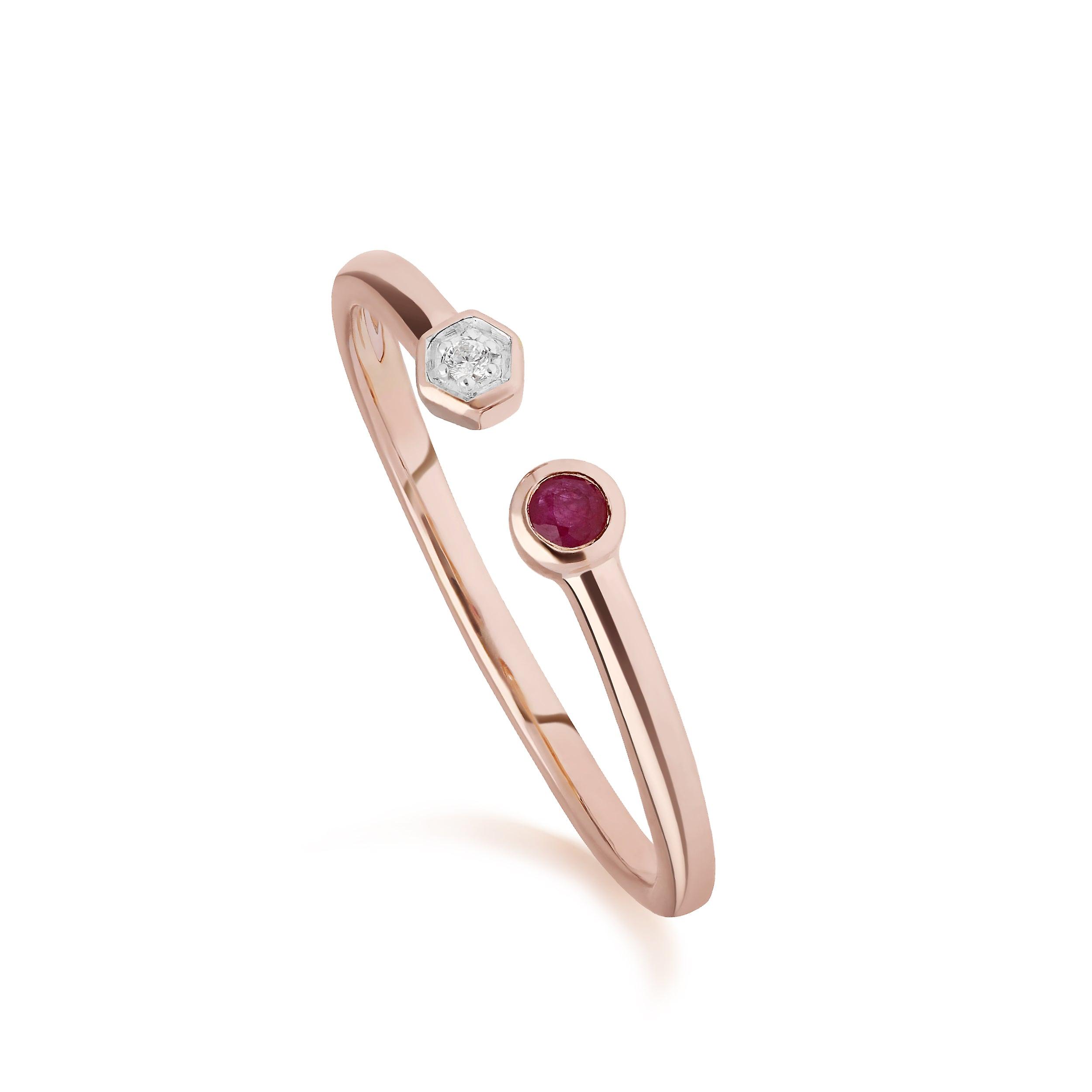 Contemporary Ruby & Diamond Geometric Open Ring in 9ct Rose Gold 135R1845029