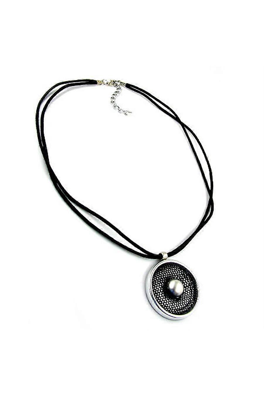 Necklace Round Black-silver Pendant - Gl00410