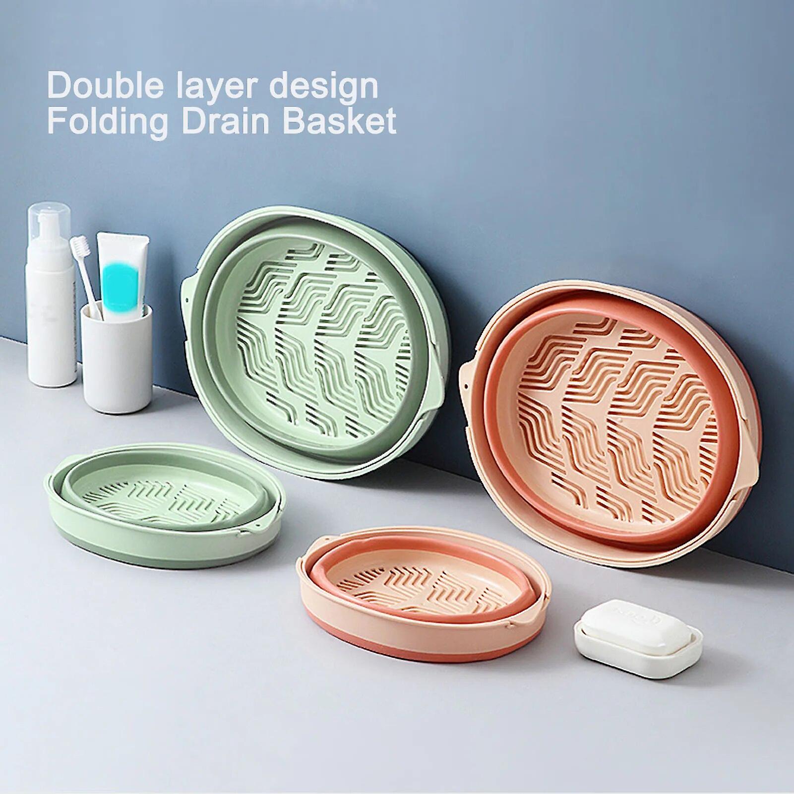 Double layer colander separate design foldable design double layer drain basket for travel~8145