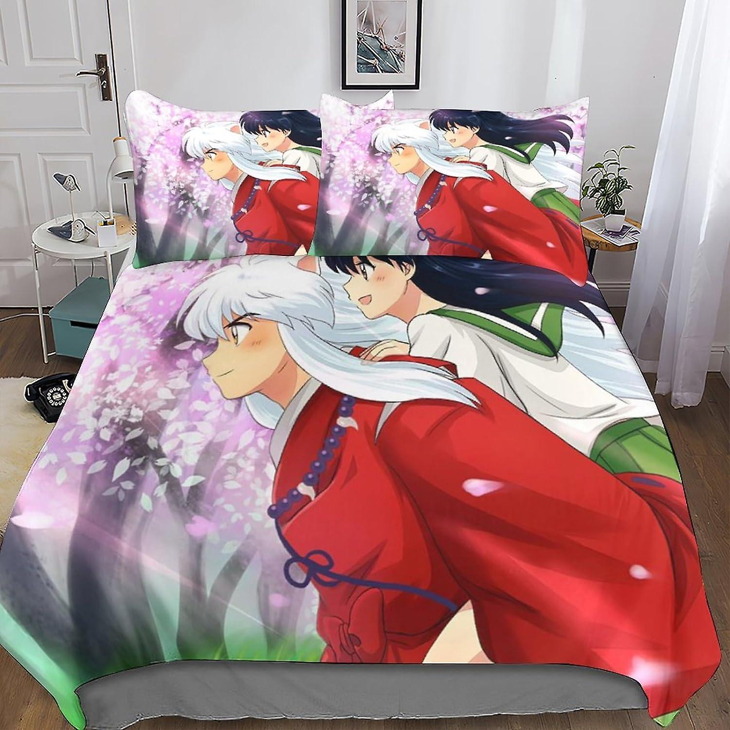 MYPALL Inuyasha Duvet Cover Bedding Set 3D Printed 3 Piece Set with Pillowcase Zipper Closure Soft Microfiber Suitable for Kids Teens Adults Easy Care
