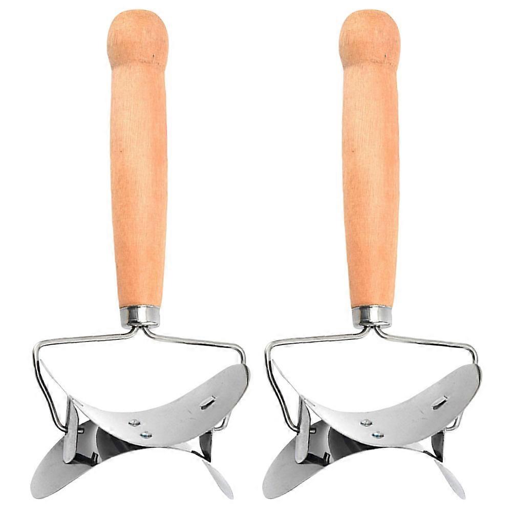 2pcs Stainless Steel Dumpling Wrapper Cutter with Wooden Handle Dumpling Skin Cutting Tool