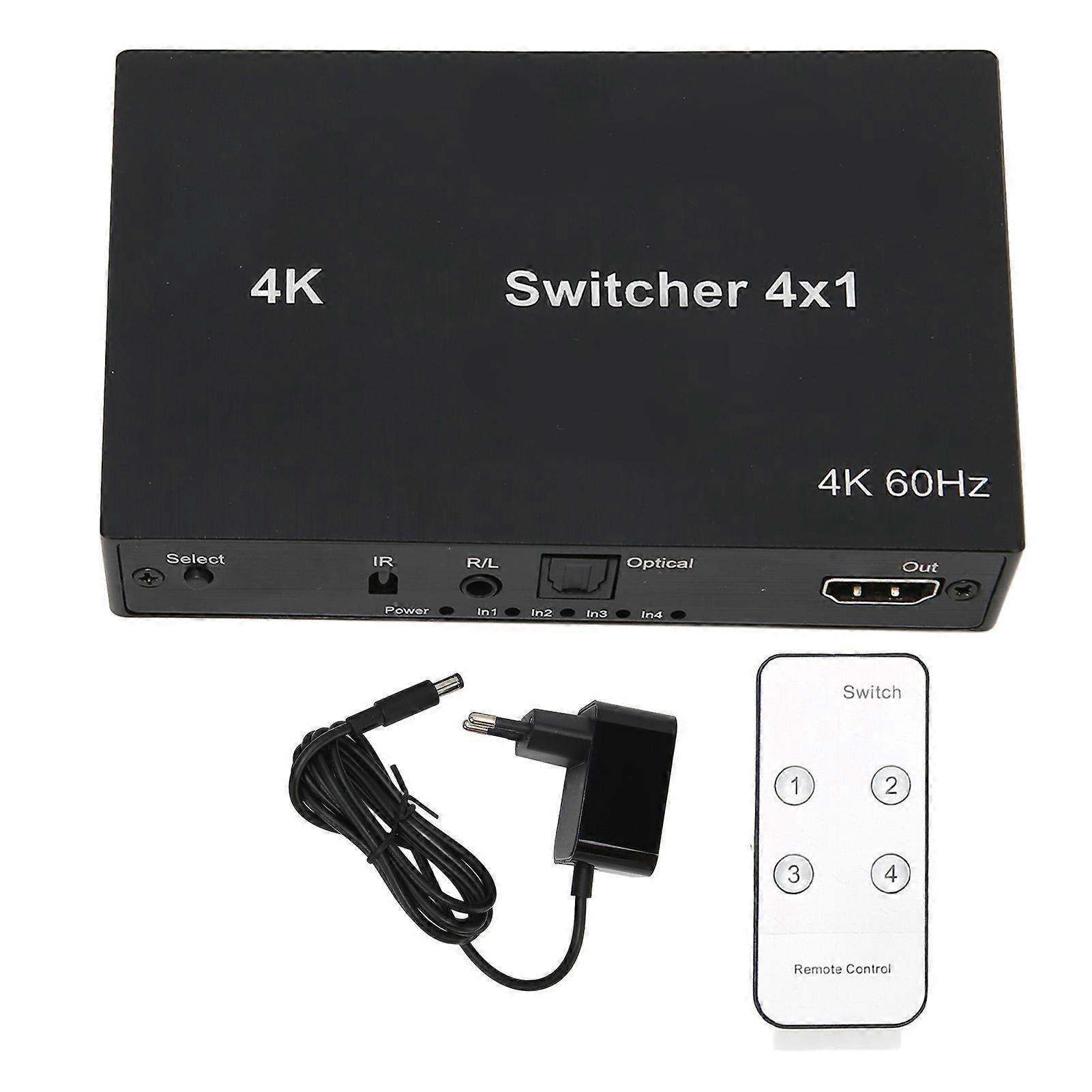 4Kx2K HD Multimedia Interface Switch 4X1 Mouse Keyboard Control Video Switcher Splitter with IR Remote Control 100?240V EU Plug