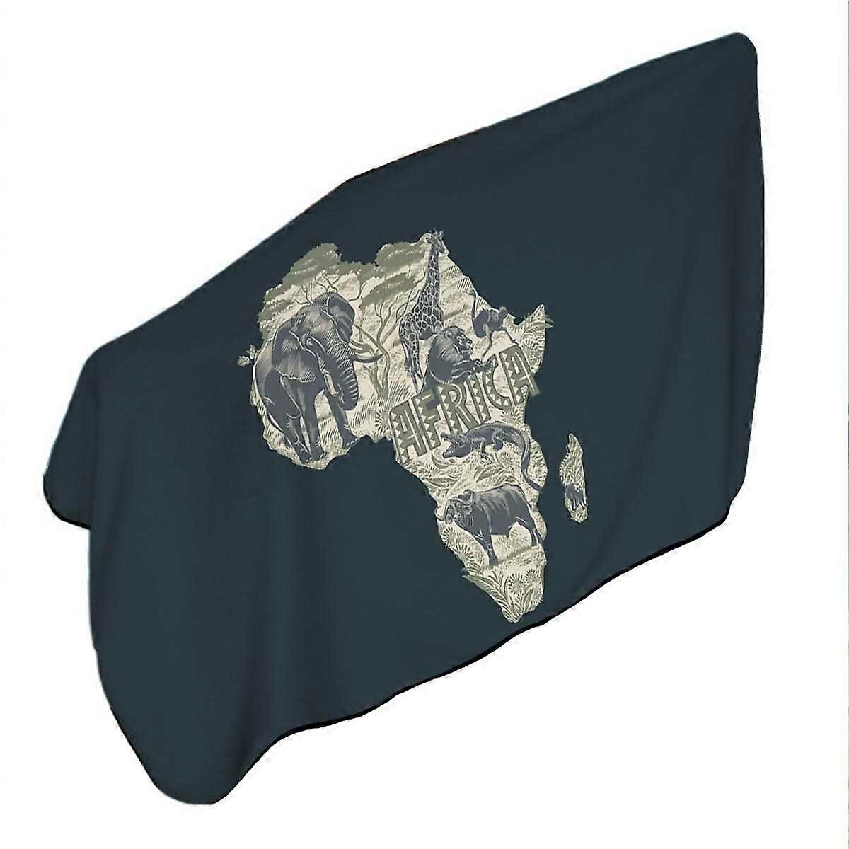 Africa Map and Animals Microfiber Beach Towel