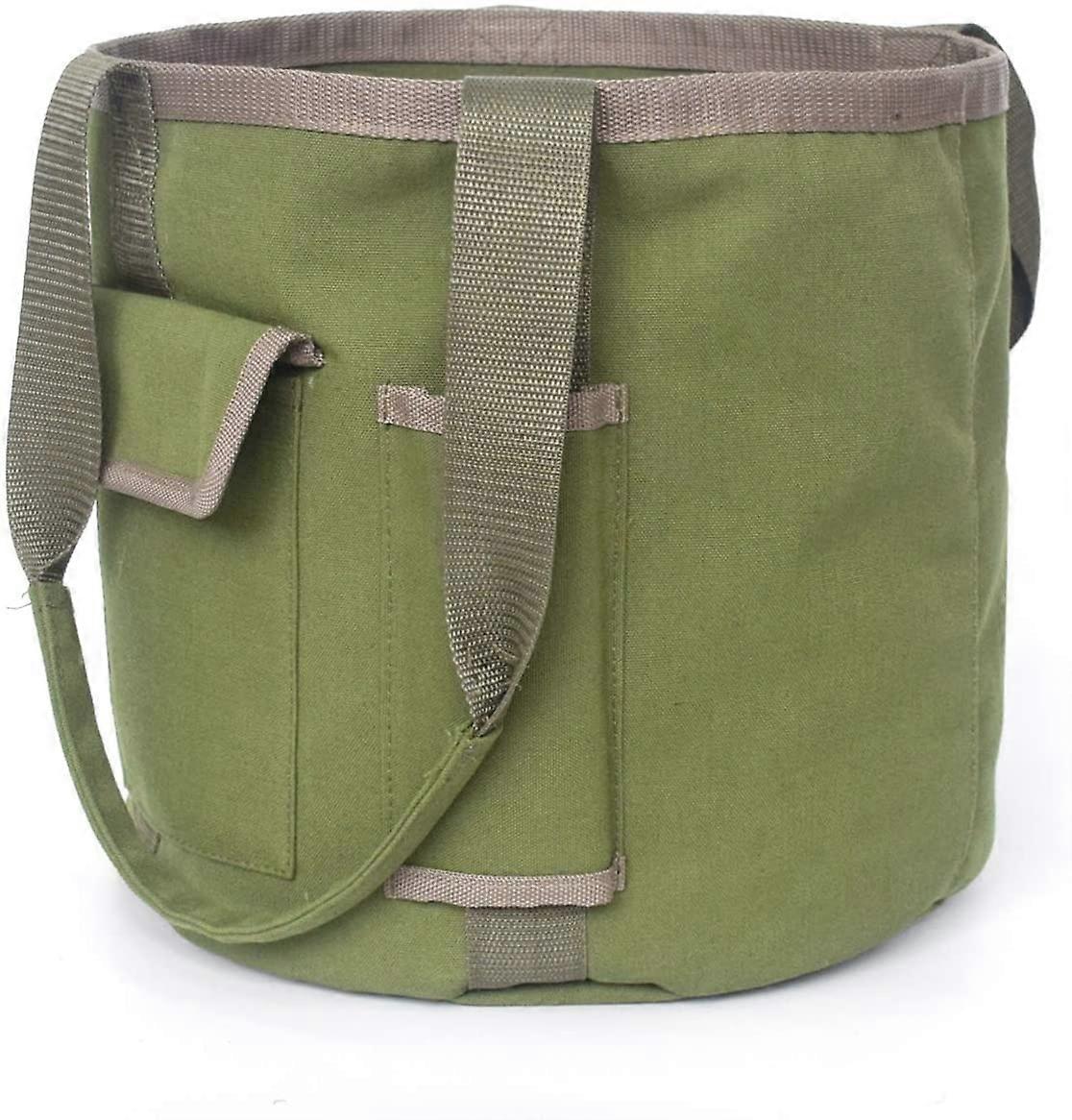 Bucket Garden Tools Bag with 2 Pockets, Tote Garden Tools Bag in Water Proof Canvas