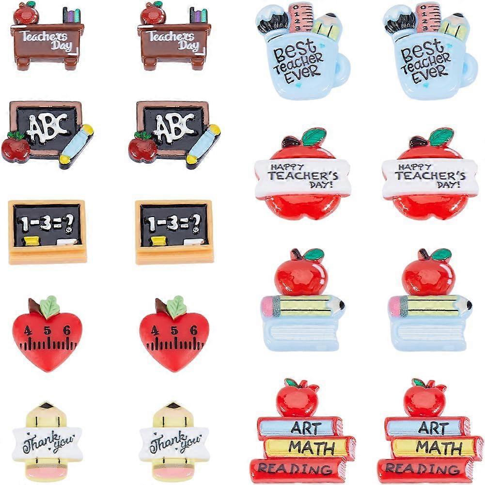 1Box 40Buc Ziua profesorului Charms Flatback School Resin Cabochons Best Teacher Students Charm Chalkboard Red Apple Fruit Books Creioane Cabochon
