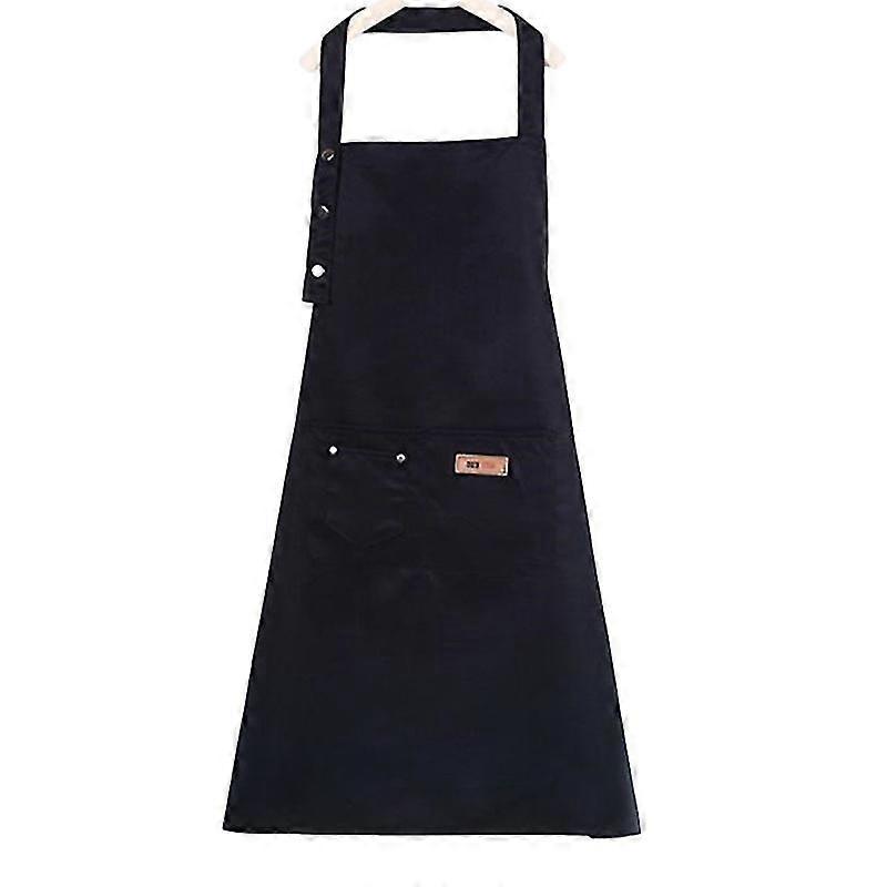 solid color cotton apron over clothes waterproof antifouling adjustable kitchen apron (black)
