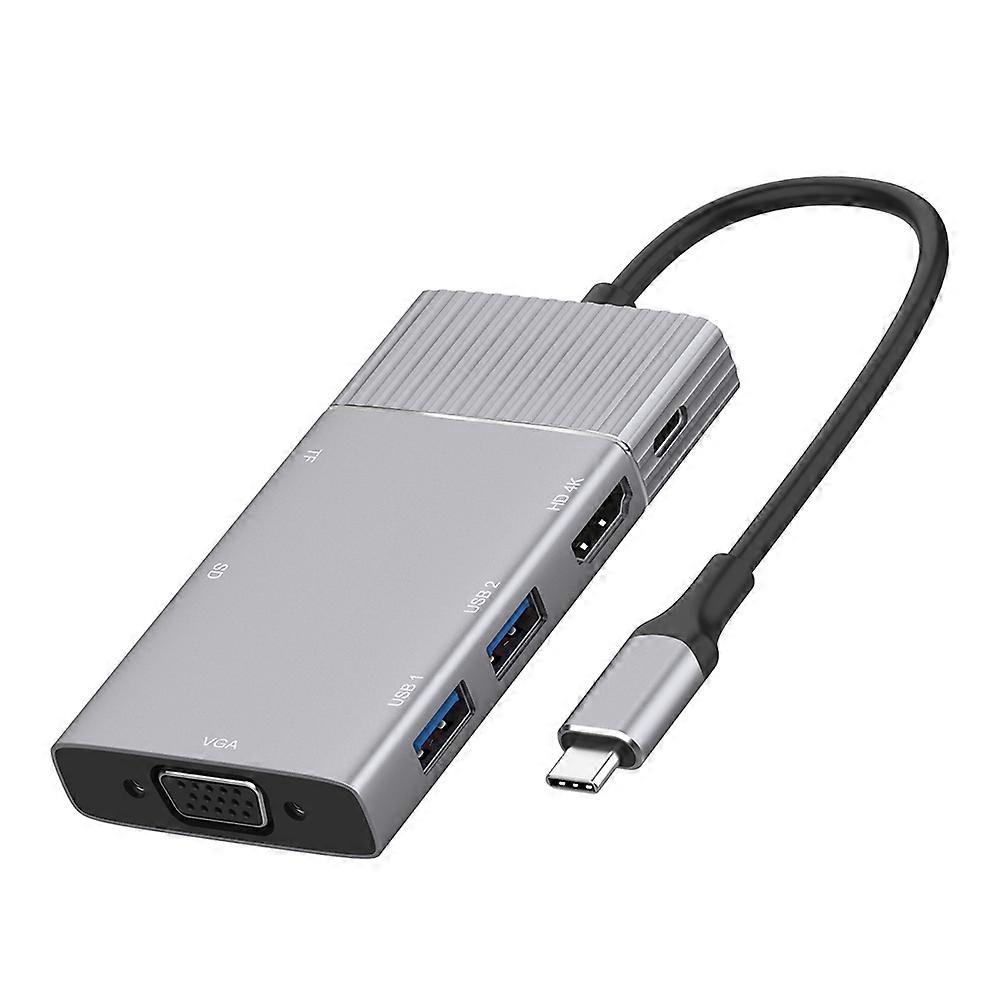 8 in 1 Type-C to HDMI-compatible/VGA/PD/USB/TF Card Reader Docking Station Hub