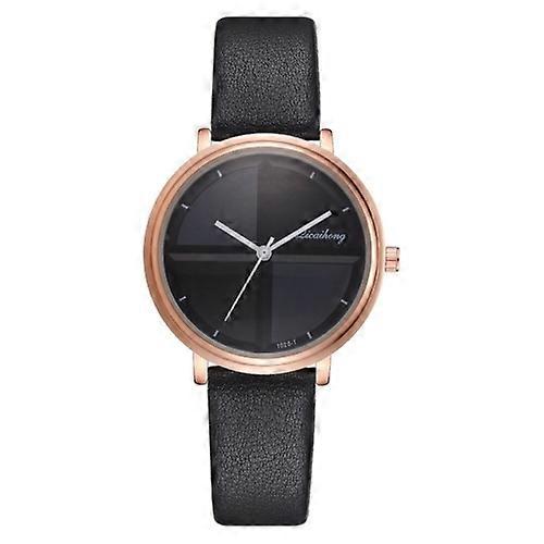 Women Simple Style Two-color Round Dial PU Belt Quartz Watch
