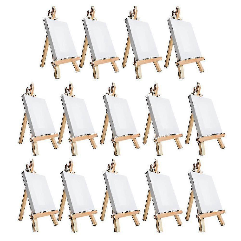 14pcs Mini Canvas And Easel Brush Set, Canvas 4x4 Inch
