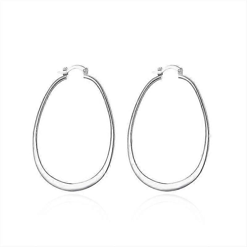 Women's Silver Elegant Oval Shaped Extra Large Hoop Earrings,1pair