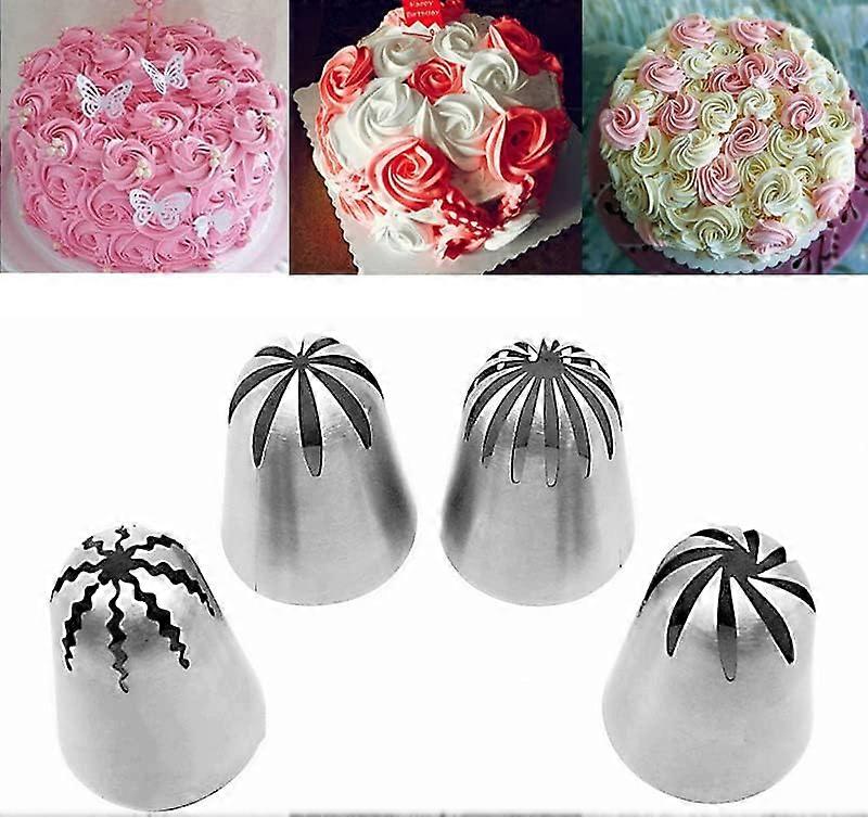 4 pcs/set Cookies Oversized Piping Tip,Stainless Steel Professional Baking Tools Suitable For All Styles Of Cookies And Cake(silver)