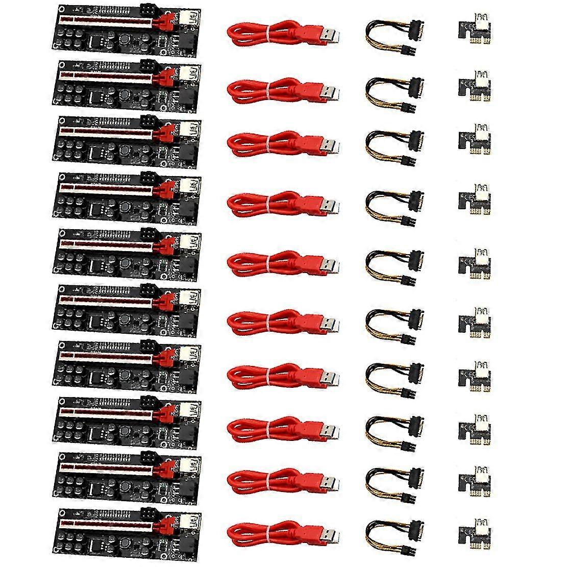 10 Pack Ver011s Pci-e 1x To 16x Usb3.0 60cm Graphics Riser Card With 10 Solid Capacitors Led Lights