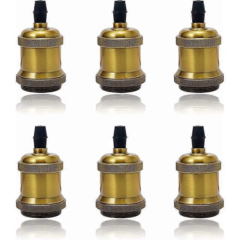 LED Lighting 6 Pack E27 Vintage Light Bulb Solid Ceramic Socket Lamp Holder Retro Edison Screw Light Bulb Adapter Socket, Antique Brass