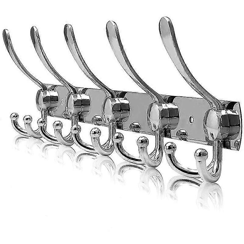 الفولاذ المقاوم للصدأ مثبت على الحائط معطف الرف ، معطف السنانير خطاف الحائط للمعاطف المناشف أردية الحمام (فضي ، 15 خطاف ، 1 قطعة)