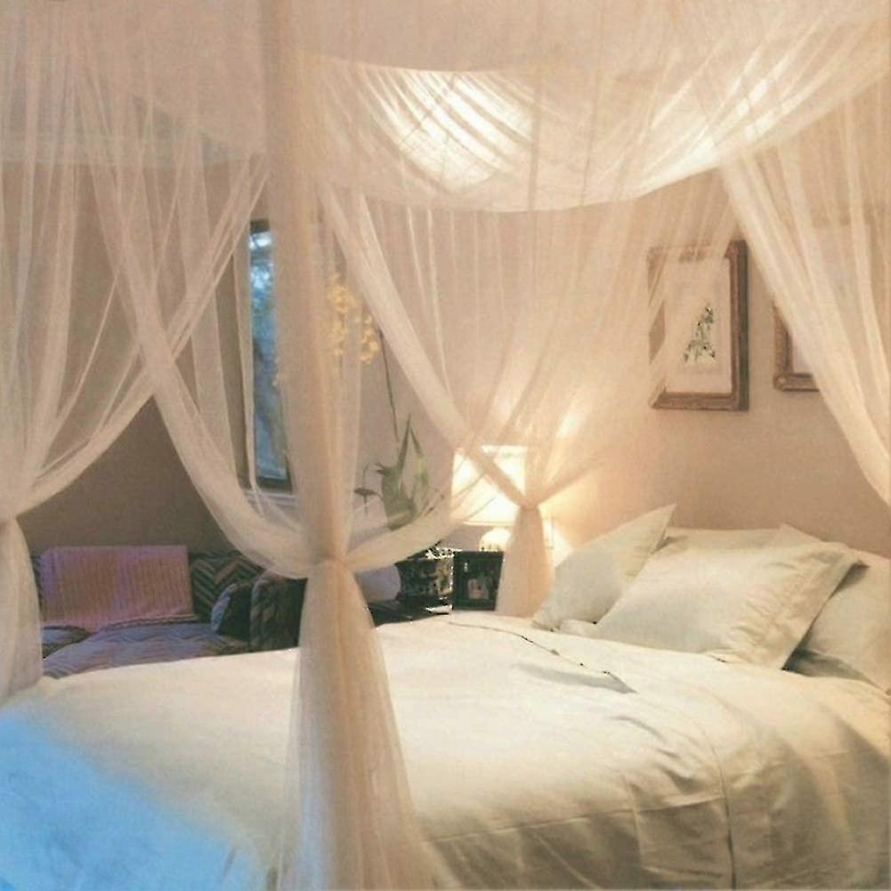 Plannu 4 زوايا Post Canopy Bed Curtain تركيب سريع وسهل لسرير بحجم كينغ سرير كوين كبير منزل عملي
