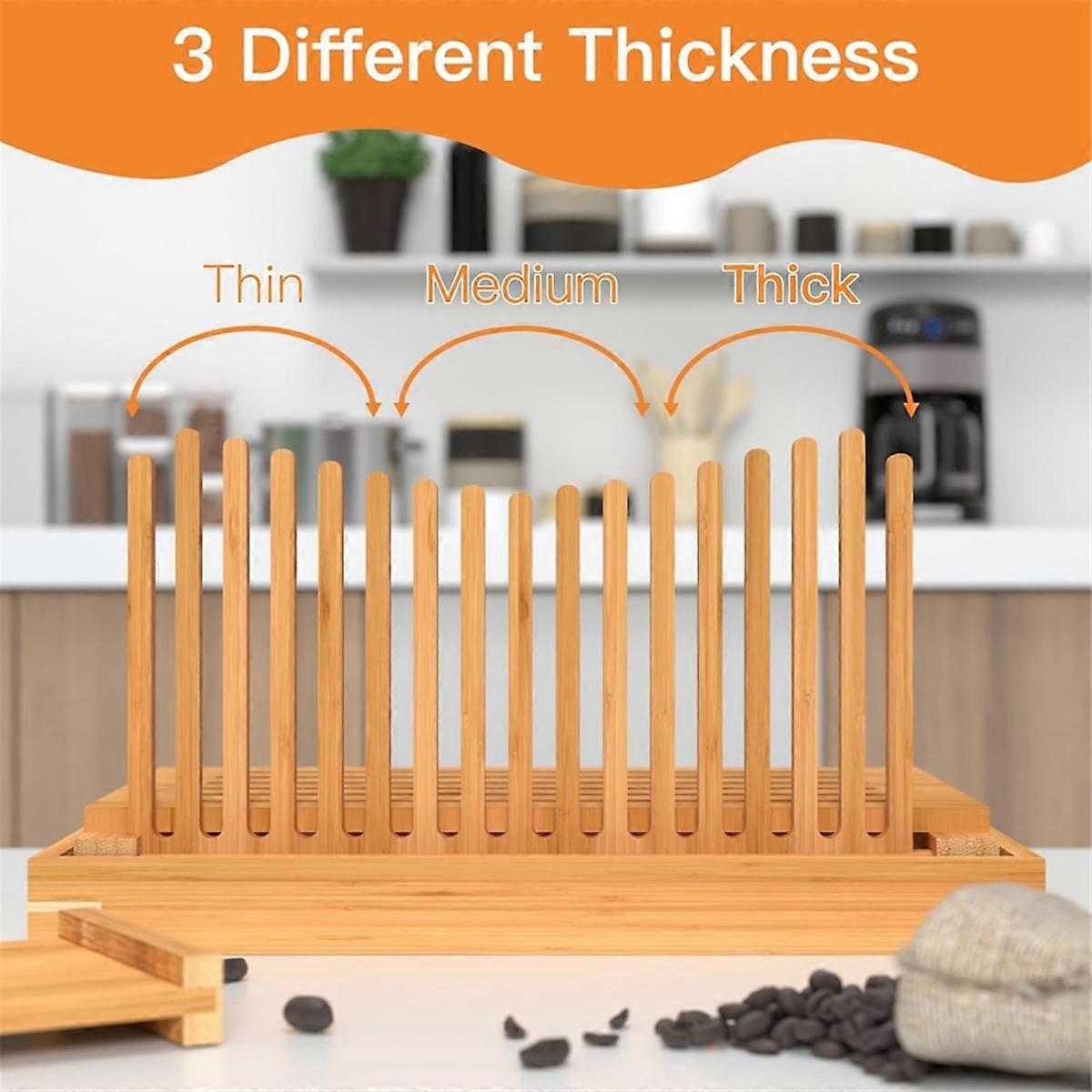 Bamboo Wood Bread Slicer for Homemade Bread Toast Cutting Board, Adjustable Thickness Breadmaker fo