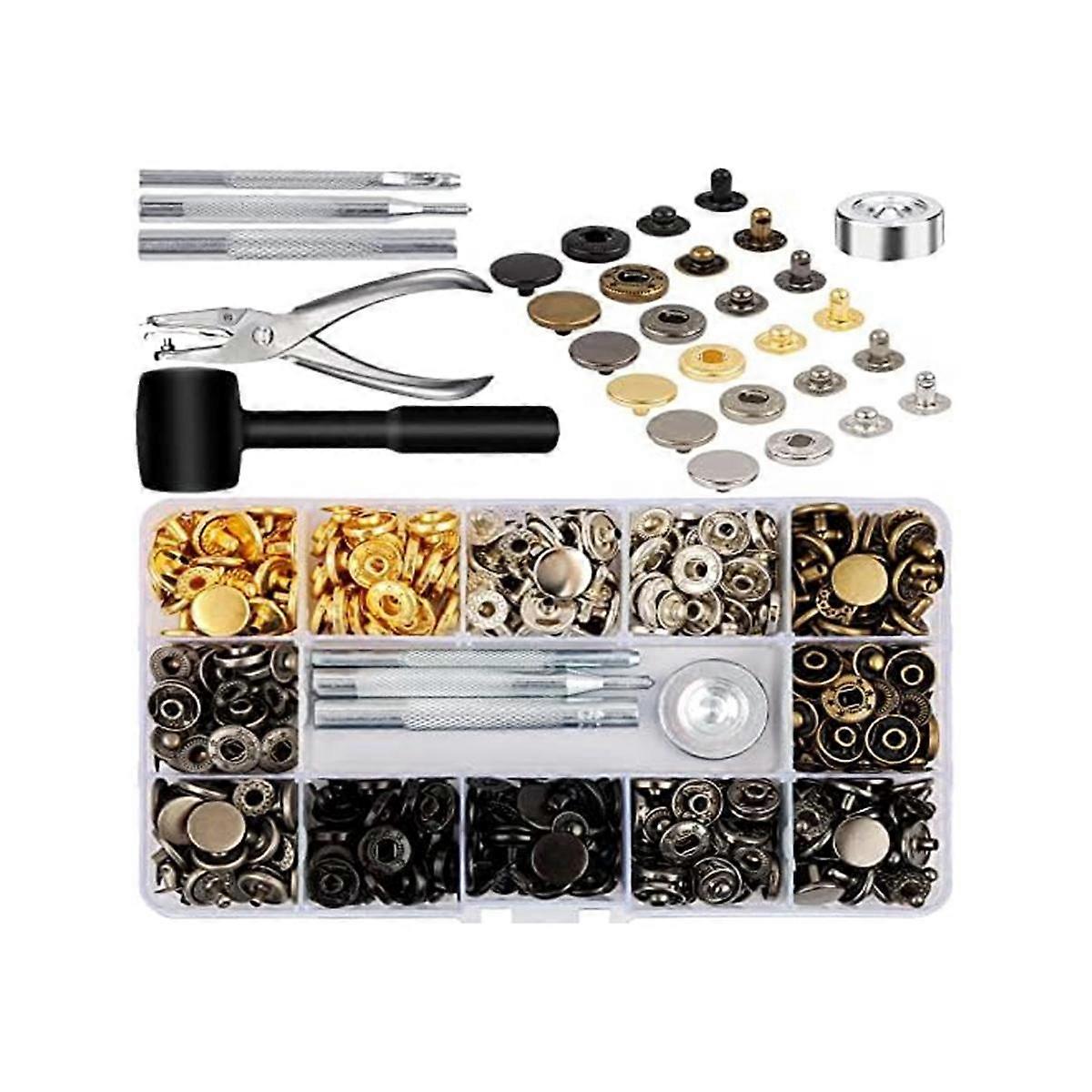 Leather Snap Fasteners Kit, 120 Set Metal Snap Buttons Press Studs with 6 Setting Tools, for Clothe