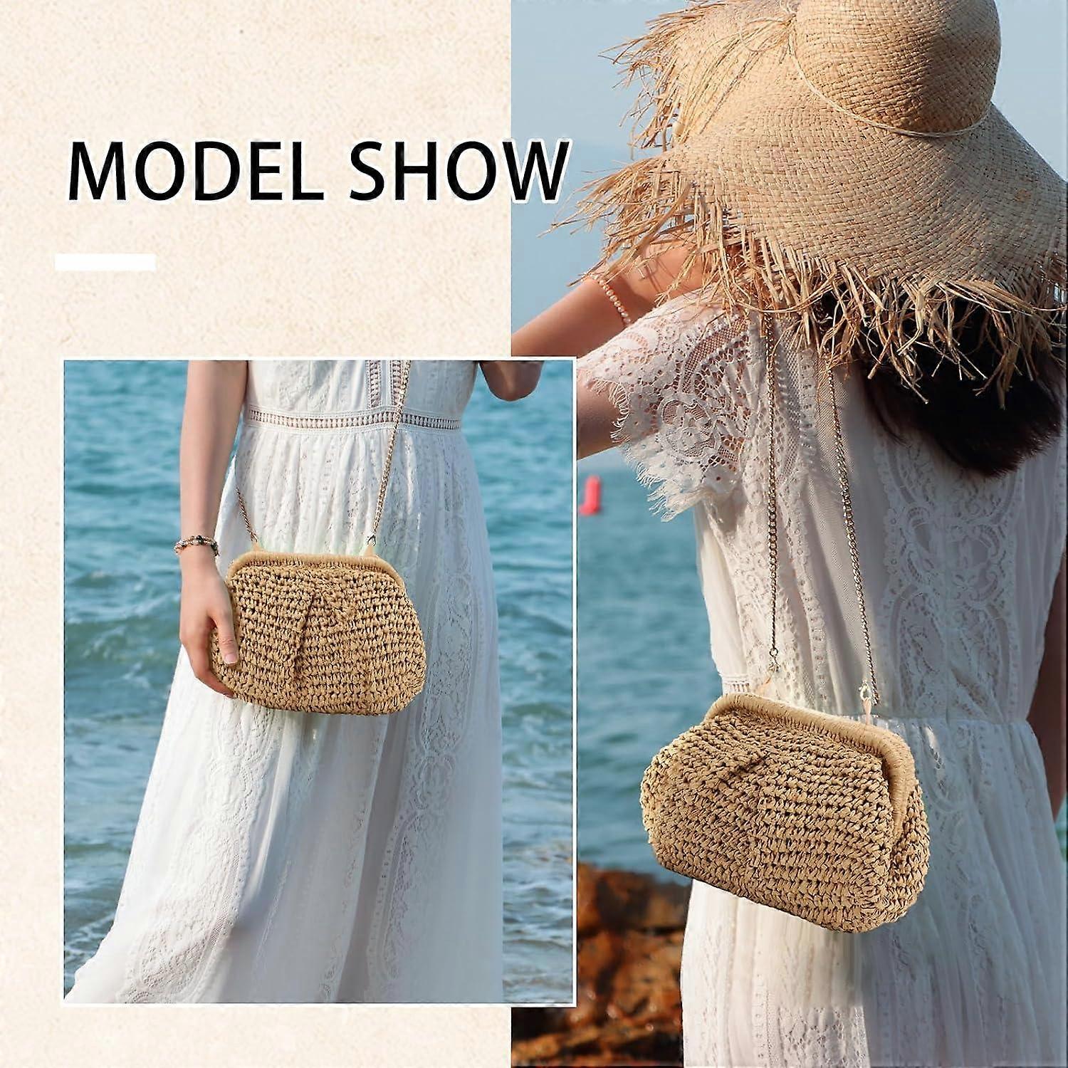 Straw Woven Shoulder Bag For Women - Beach Crossbody Clutch Purse, Beige - View #4