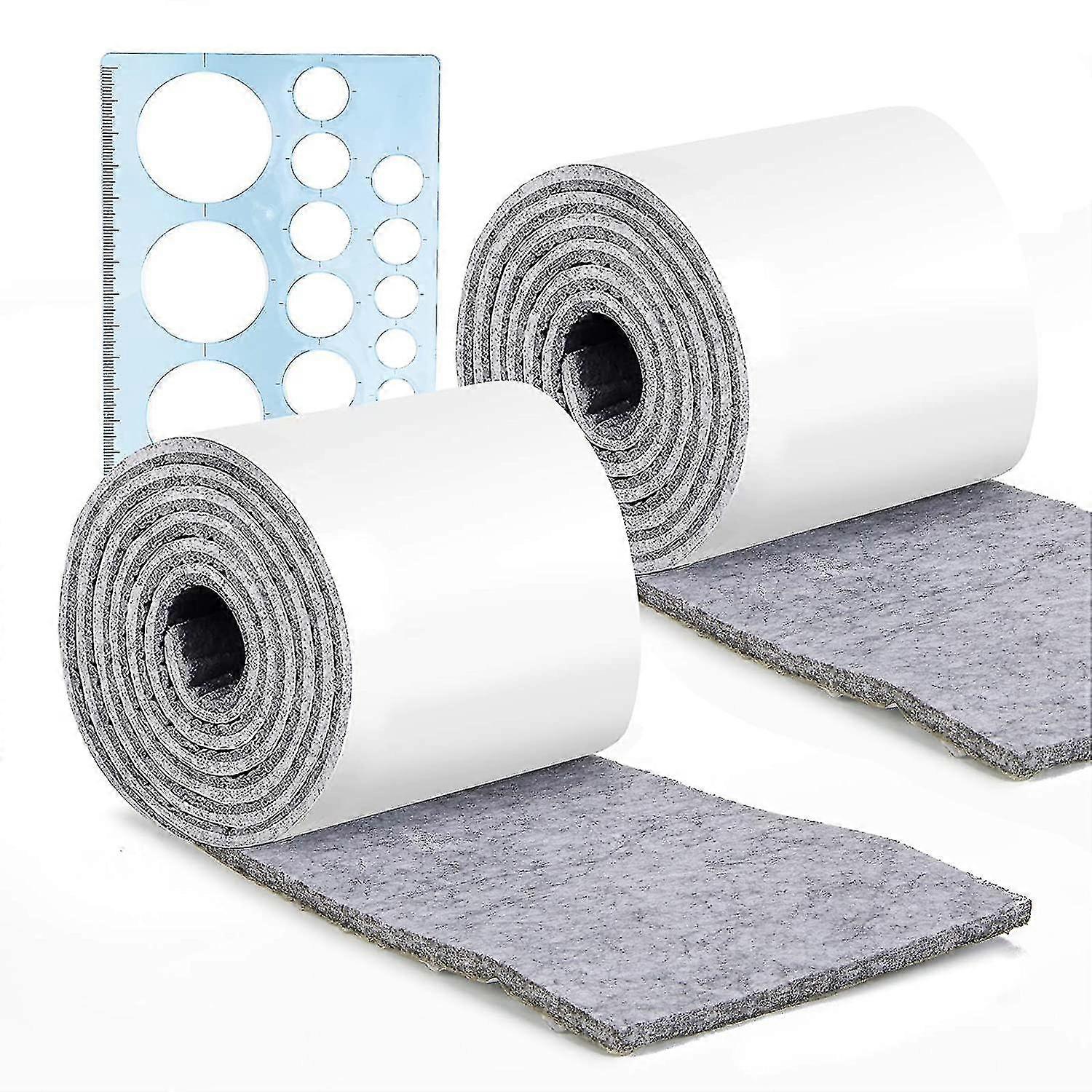 2つの自己接着フェルトロールのセット - グレー - 100 Cm X 10cm X 5 mm