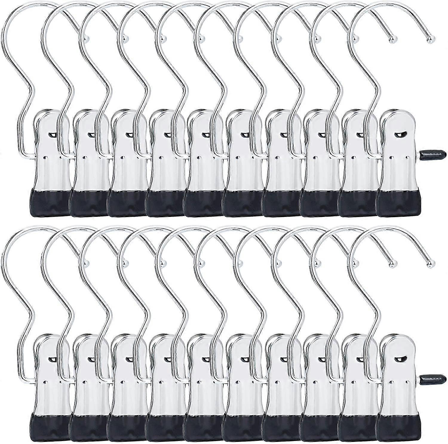 Clothes Hook 20 Pieces Multipurpose Rotating Hanger Clamp Portable Boot Clips Non-Slip Metal Clothespins for Pants, Boots, Towel and Socks