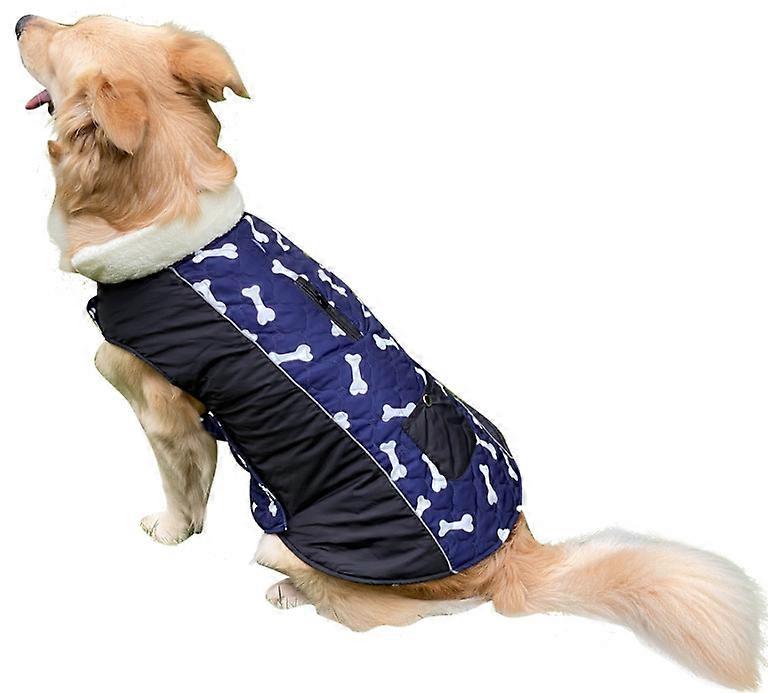 Blue + Black, Size S, Adjustable Reflective Reversible Waterproof Winter Coat with Warm Fleece Collar for Small, Medium and Large Dogs