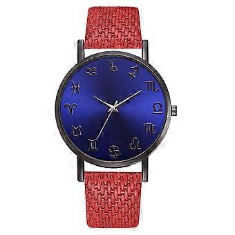 Män fashionabla Casual Legering Kvarts Klocka Läderband Armbandsur Pojkar Klockor (Röd)