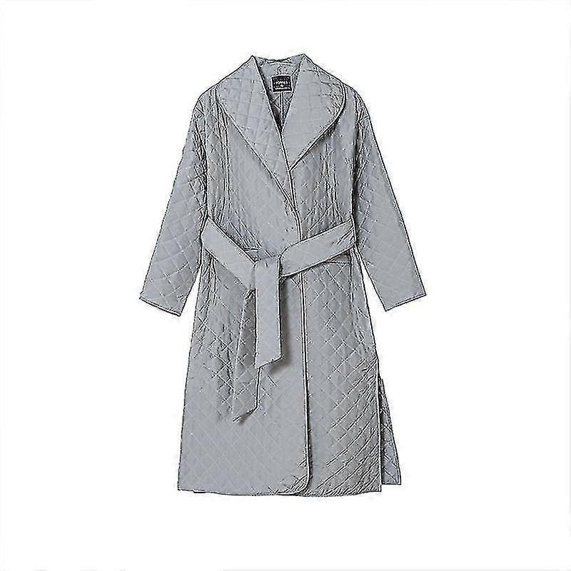 Autumn/winter Argyle Long Thin Parkas Double-breasted Belt Coat