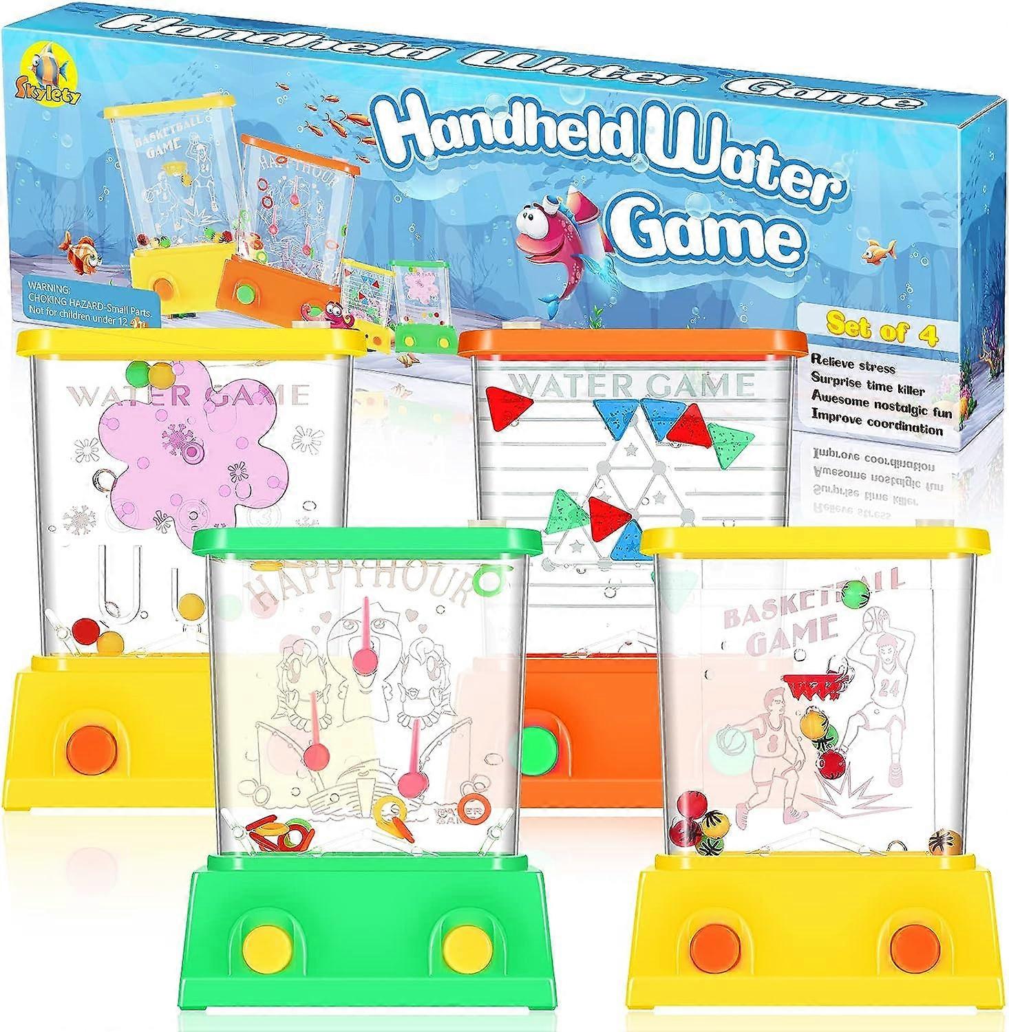 4 Pieces Handheld Water Game Arcade Water Ring Water Tables for Beach Toys Fish Rings Party Favor Fun Game Basketball Fun Gifts Without Water in a Gif