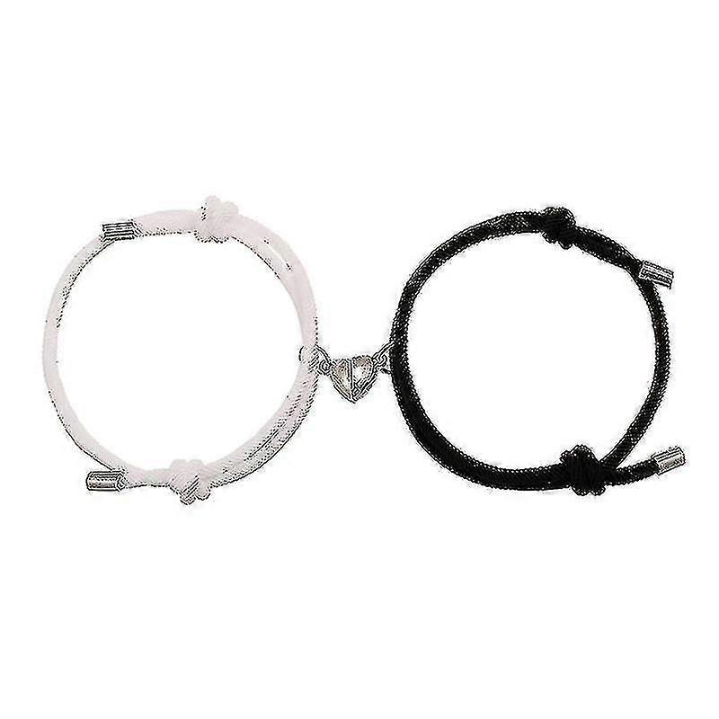 Couple Bracelets,couple Gifts For Boyfriend Girlfriend ,2pcs Matching Love Heart Pendant(black+white)