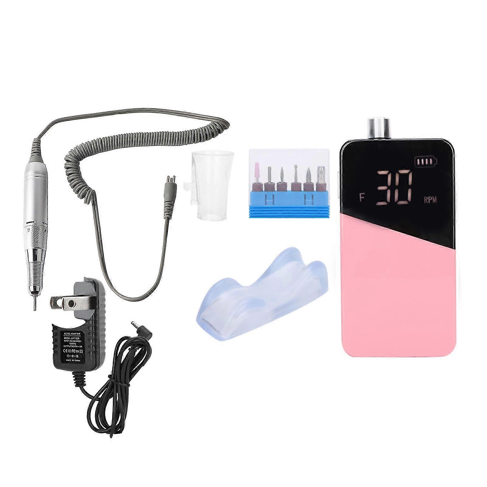 Pink Portable Electric Nail Drill Files Manicure Tools, US Plug