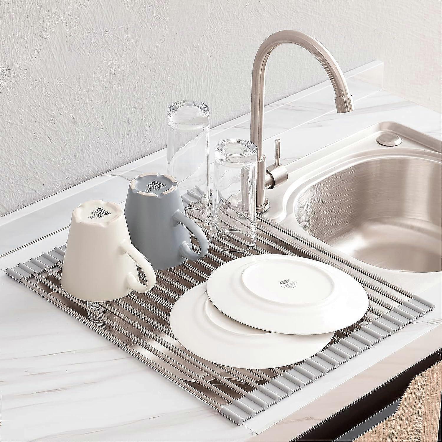 Roll Up Dish Drying Rack, SUS304 Over The Sink Multipurpose Roll-Up Dish Drying RackGray