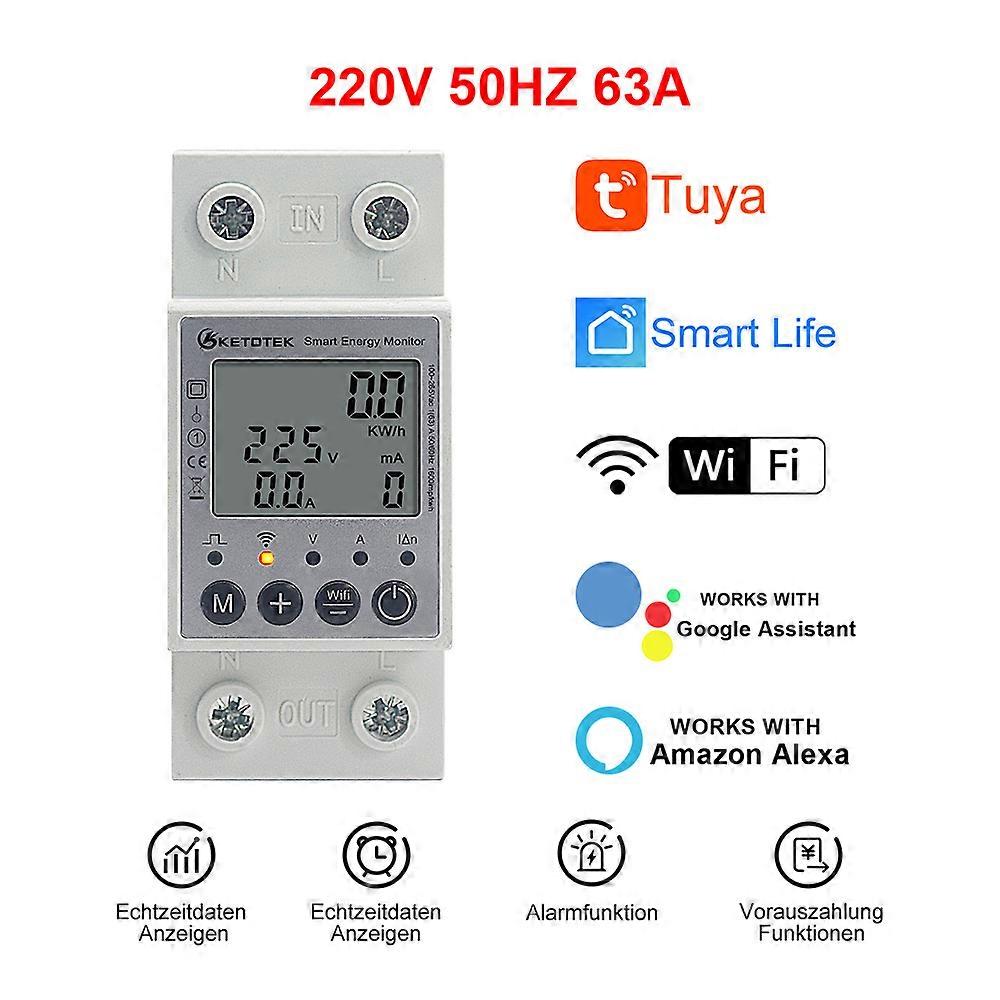 Din Rail WIFI Tuya Smart Energy Power Meter KWH 220V Voltmeter Ammeter Smart Life Wattmeter Remote Switch Control Monitor