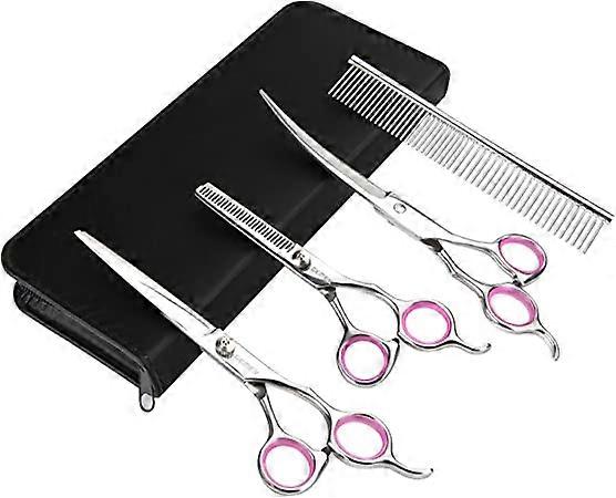 Professional Pet Dog Grooming Combs Scissors Kit Straight Curved Thinning Shears