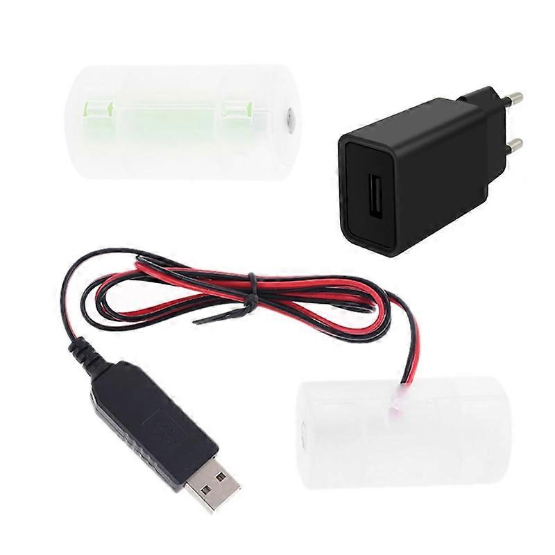 EU Plug USB Battery Power Supply Adapter Can Replace 1 to 4pcs 1.5V 3V 4.5V 6V D Size LR20 Battery Eliminator 1m Cable