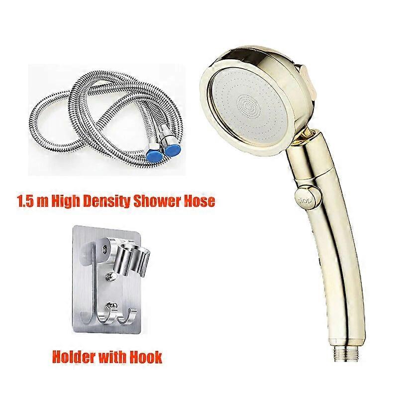 Zhangji 360 Degree Rotating Retro Golden Shower High Pressure 3 Modes with Stop Button Water Saving ABS Plastic Shower Head