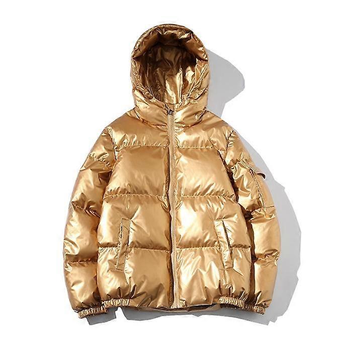 Men's Casual Hooded Metallic Shiny Short Coat