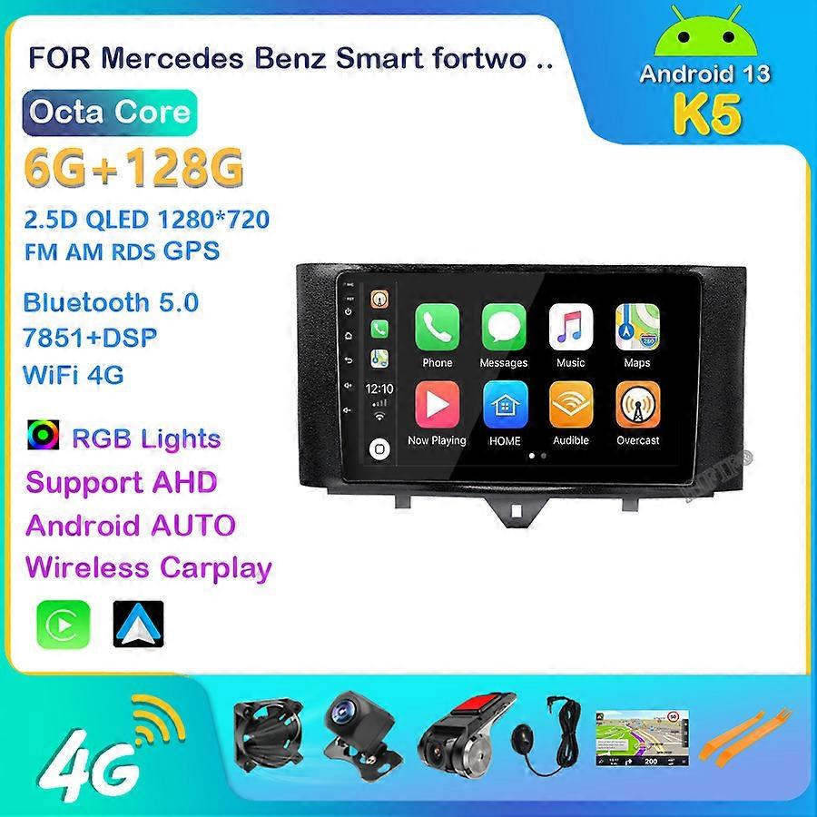 Carplay Android 13 για Smart Fortwo W451 2006~2016 στερεοφωνικό ραδιόφωνο βίντεο Wi-Fi Carplay χάρτη GPS nav navi πλοήγησης πολυμέσων χωρίς DVD
