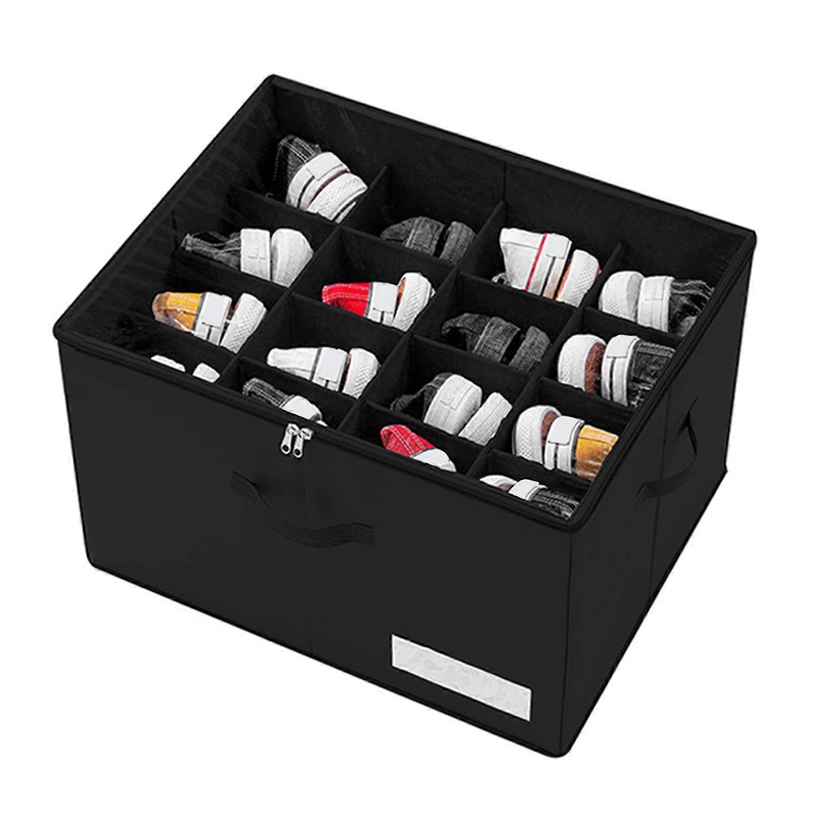 Closet Shoe Organizer Storage Box with Transparent Lid Multiple Compartments Large Capacity Zipper Closure Shoe Bins with Adjustable Dividers Jikaix