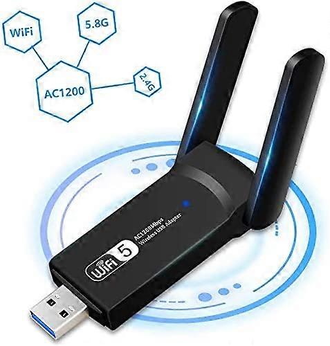 WiFi Adapter 1200 Mbit/s, WiFi Stick with 2 x Antenna USB 3.0 WiFi Dongle (5 G & 867 Mbit/s + 2.4 G & 300 Mit/s) (D-583-A)