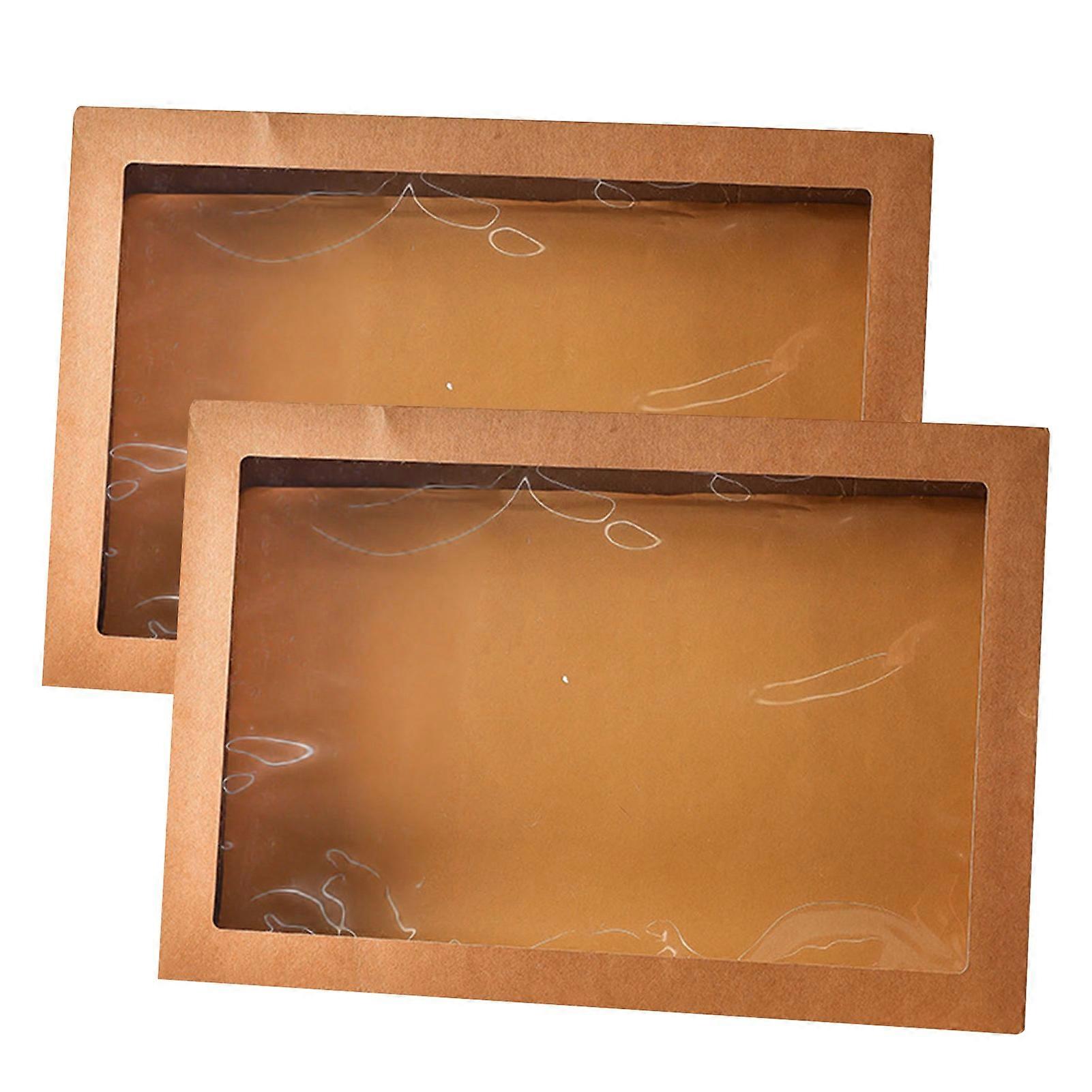 2Pcs Lunch Boxes with Carrying Handle Oil-proof Transparent Visible Lid Waterproof One-time Container Disposable Corrugated Paper Bento Boxes for Outd