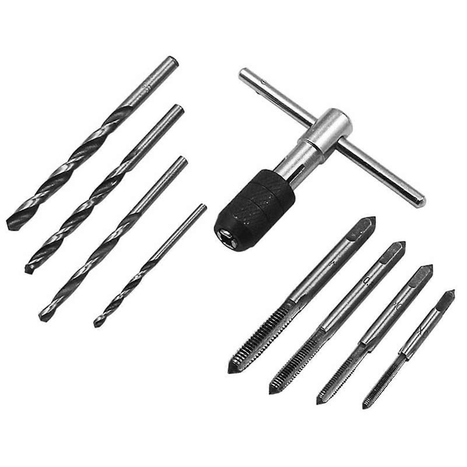 9Pcs/Set M3-M6 Screw Tap T-Shaped Adjustable Hand Screw Reamer Tap Set with Twist Drill Bits for Hand Tapping Operation JIKAIX