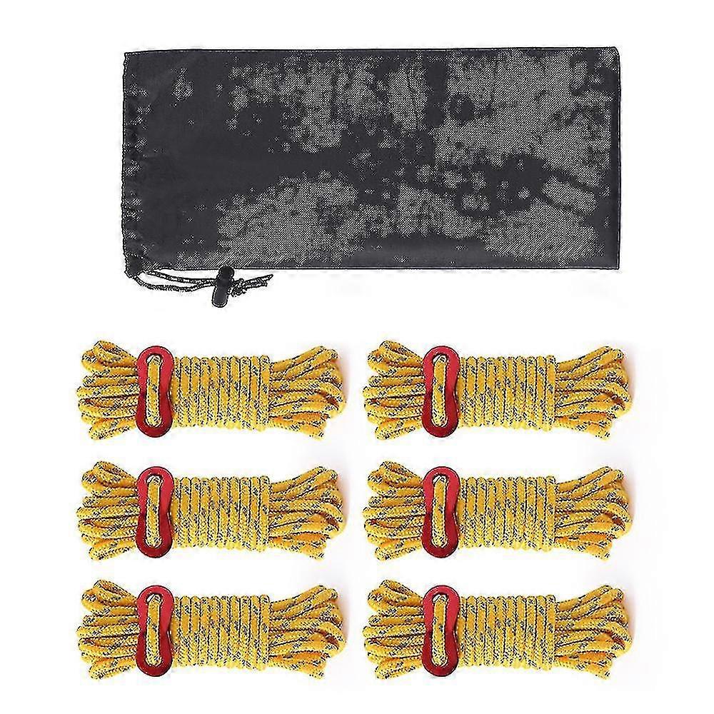 6 Pack Reflective 4mm Tent Cords Ultralight Camp Ropes High Quality