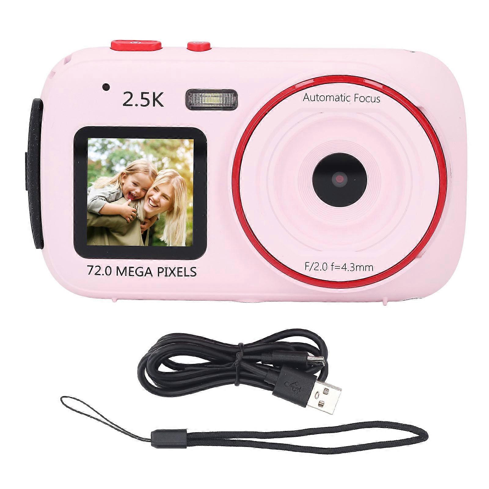 72MP 2.5K Digital Camera, Dual Screen, 16x Digital Zoom, Autofocus, Anti-Shake, Auto Light Sensitivity, 750mAh Battery, for Travel Selfies, Roseate