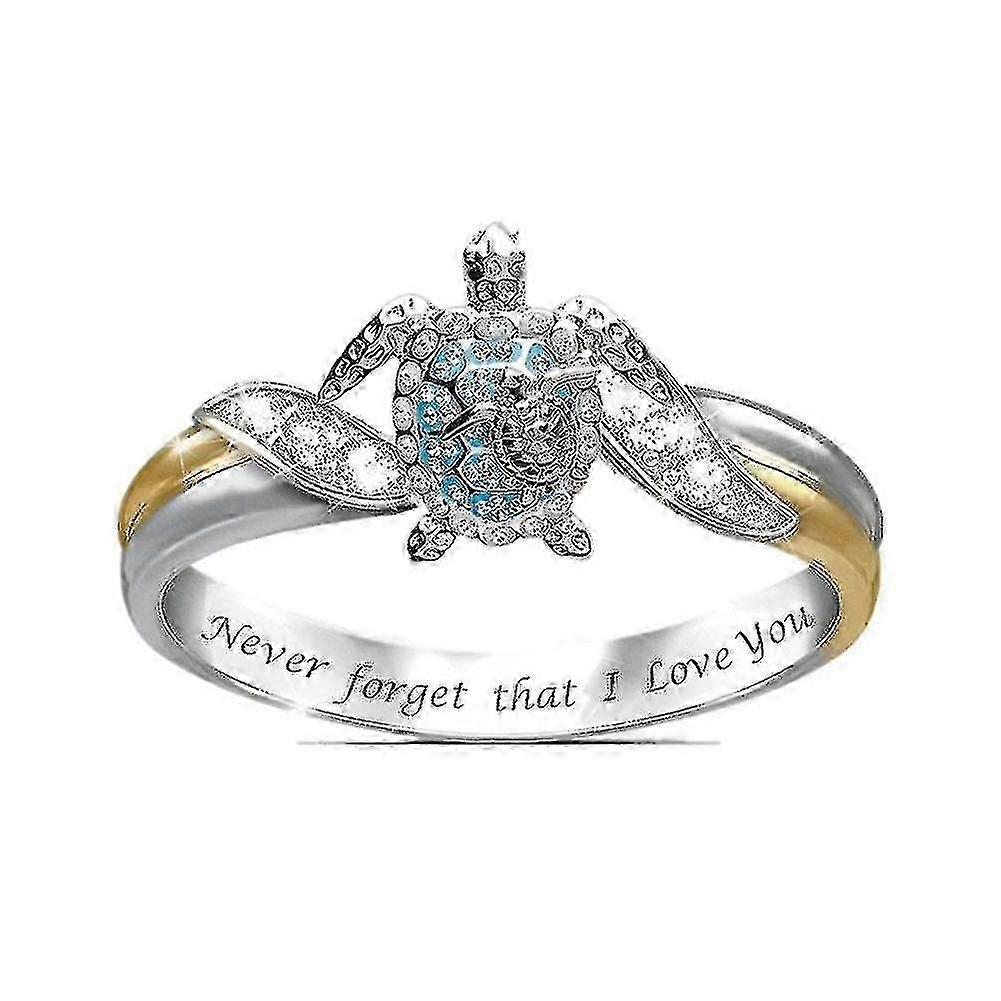 Turtle Ring Moeder houdt van je Forever Turtle Ring Zeeschildpad Crystal Studded Sieraden