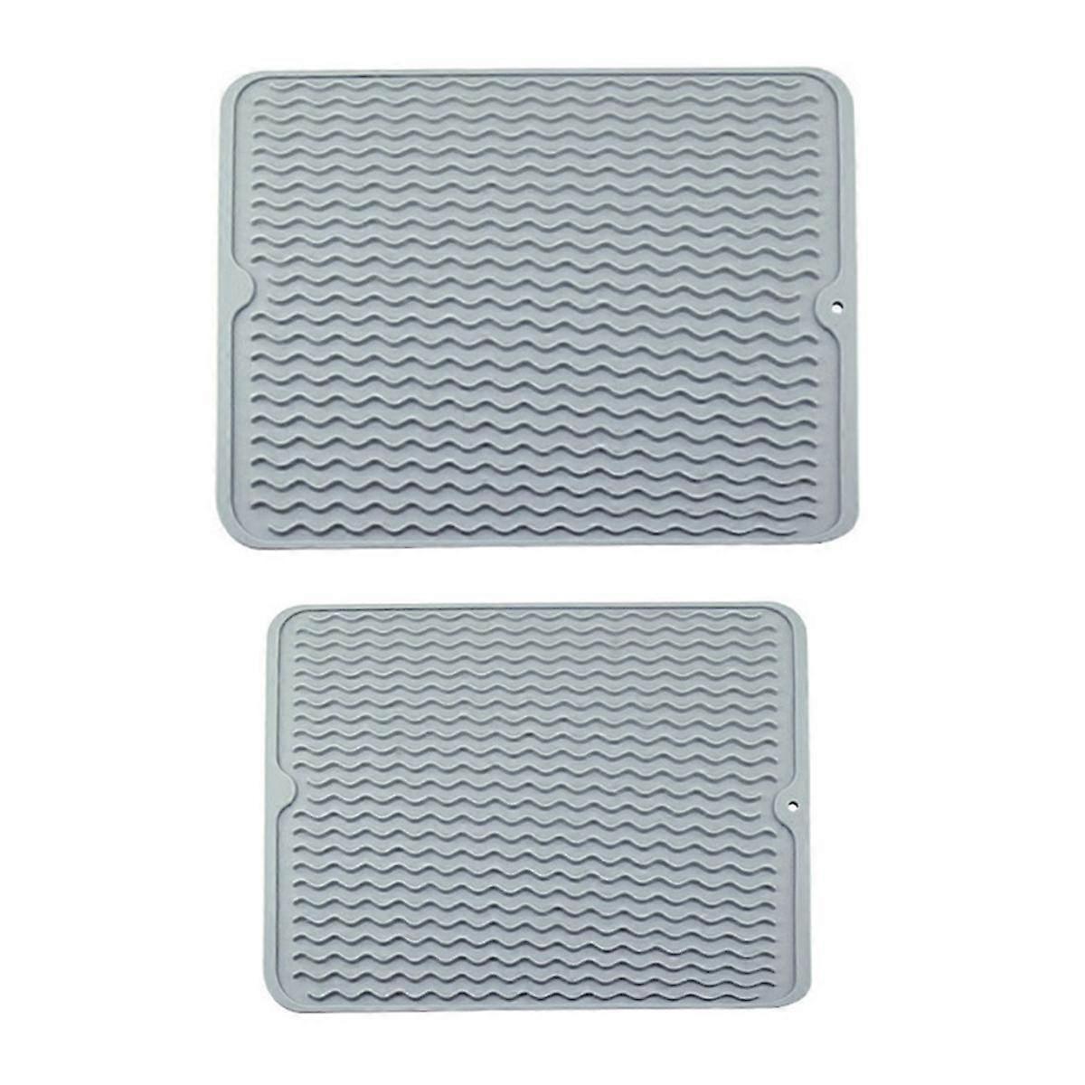 Silicone Dish Drying Mat - 2 Packs of Non-Slip Silicone Mat Easy Clean Drying Mat Heat- Dish Drainer Mat