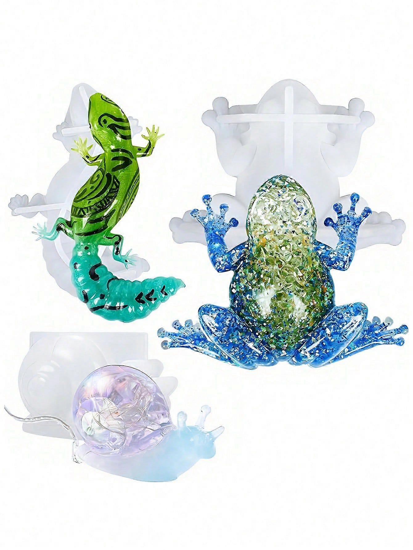 3 قطع - قوالب راتنجات الايبوكسي الحيوانية ، قوالب السيليكون من القواقع المحاكاة ، الضفادع ، والسحالي ، زخارف عيد الفصح الصغيرة لصب الايبوكسي على الحائط ، علامة التبويب