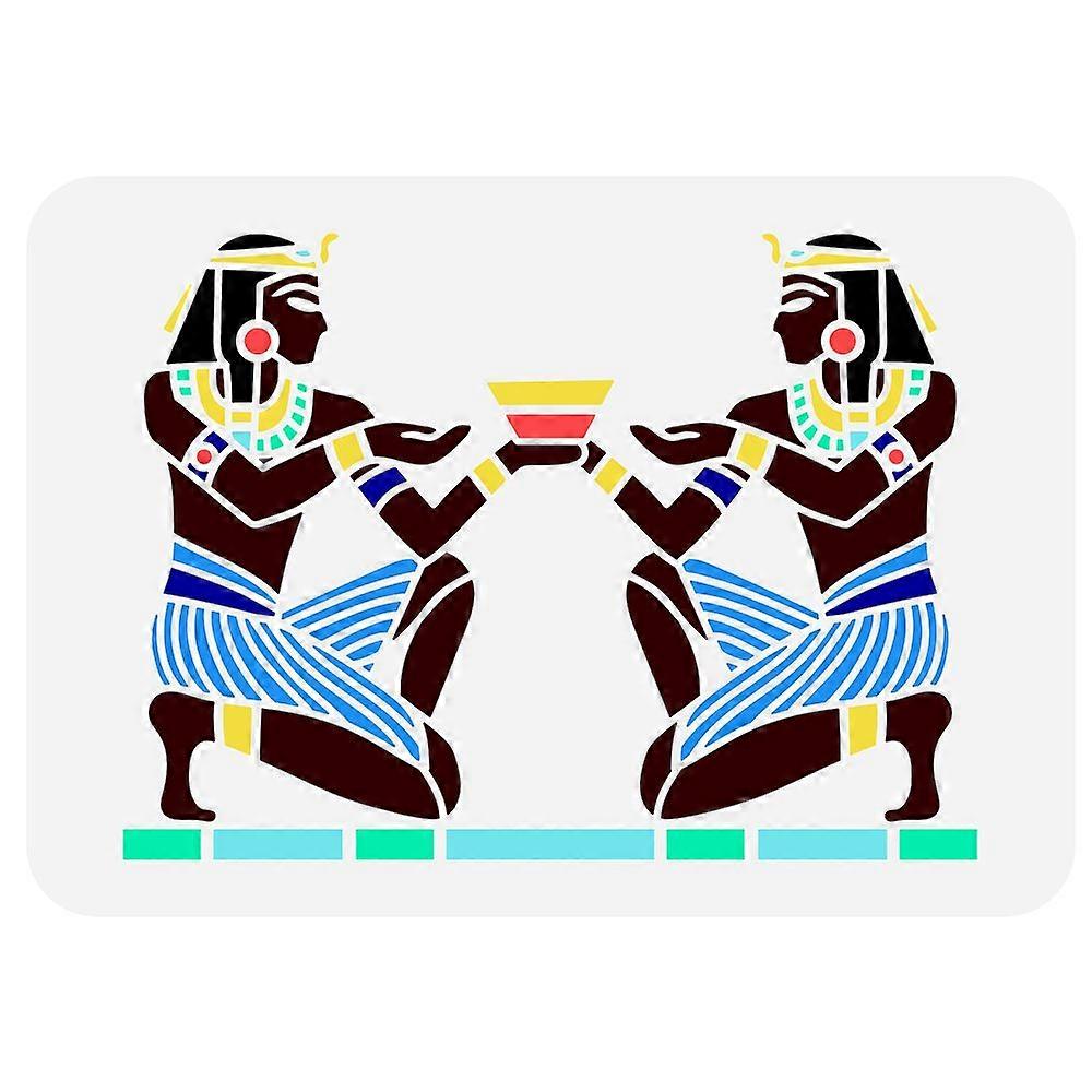 1pc Plastic Drawing Painting Stencils Templates for Painting on Scrapbook Fabric Tiles Floor Furniture Wood Rectangle Egypt Theme Pattern 29.7x21cm